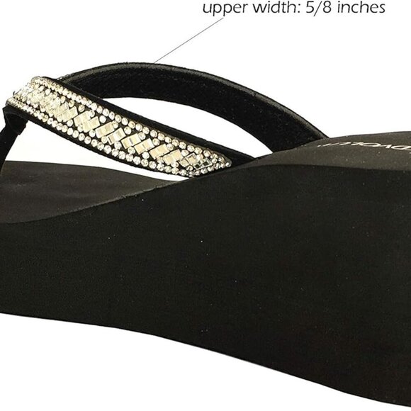 Women's Rhinestone Wedge Sandals Platform T-Strap Flip Flops Slip On - Picture 4 of 5